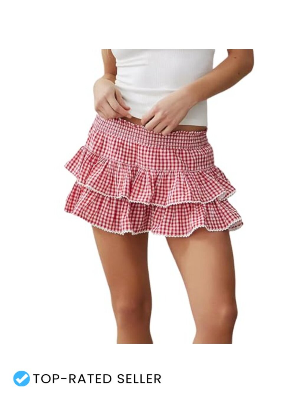 Women Y2K Plaid Tiered Mini Skirt Low Waist Lace Trim Pleated